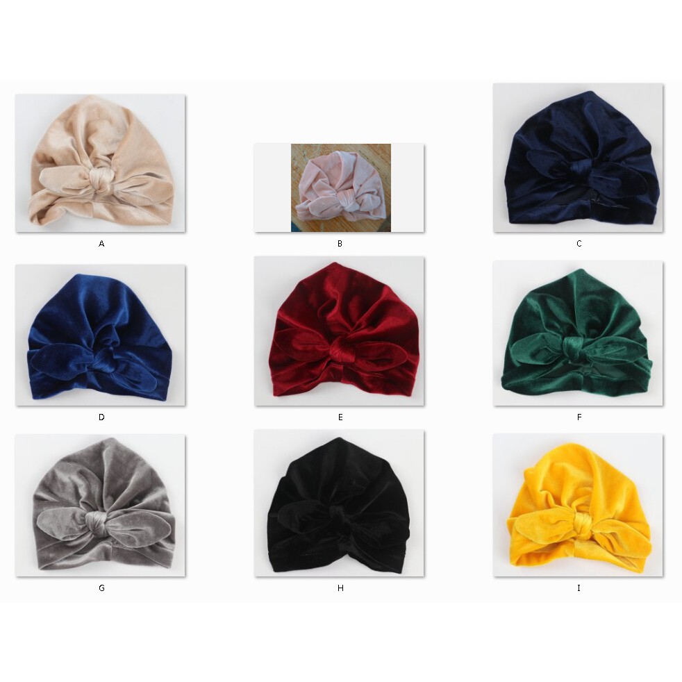 Mũ turban nhung cột nơ xinh xắn cho bé gái nhiều màu lựa chọn