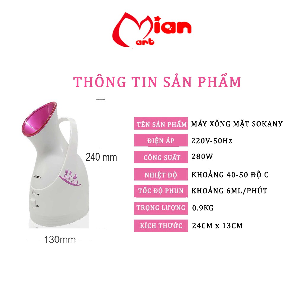 Máy xông mặt chăm sóc da mặt cao cấp sokany chính hãng ZJ 608  - MIAN MART