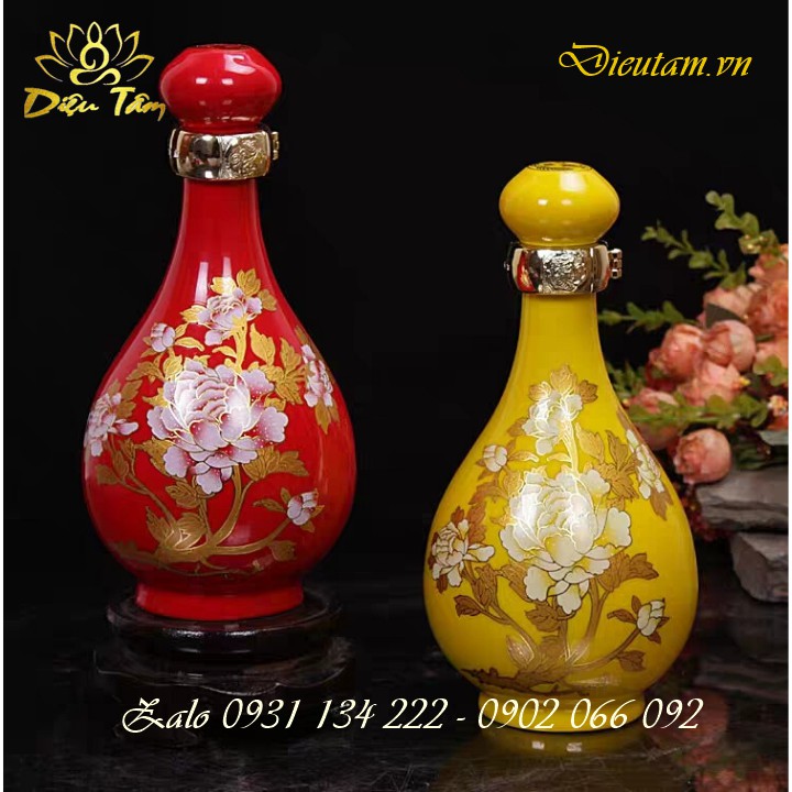 Lục bình đựng nước thờ cúng rượu gốm sứ cao cấp in hoa văn cổ điển