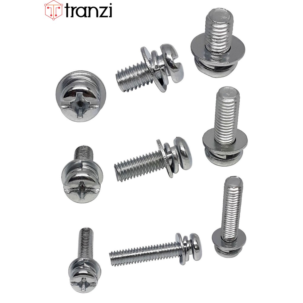 Vít bake kèm long đen phẳng vênh đầu cầu mạ kẽm trắng M5 M6