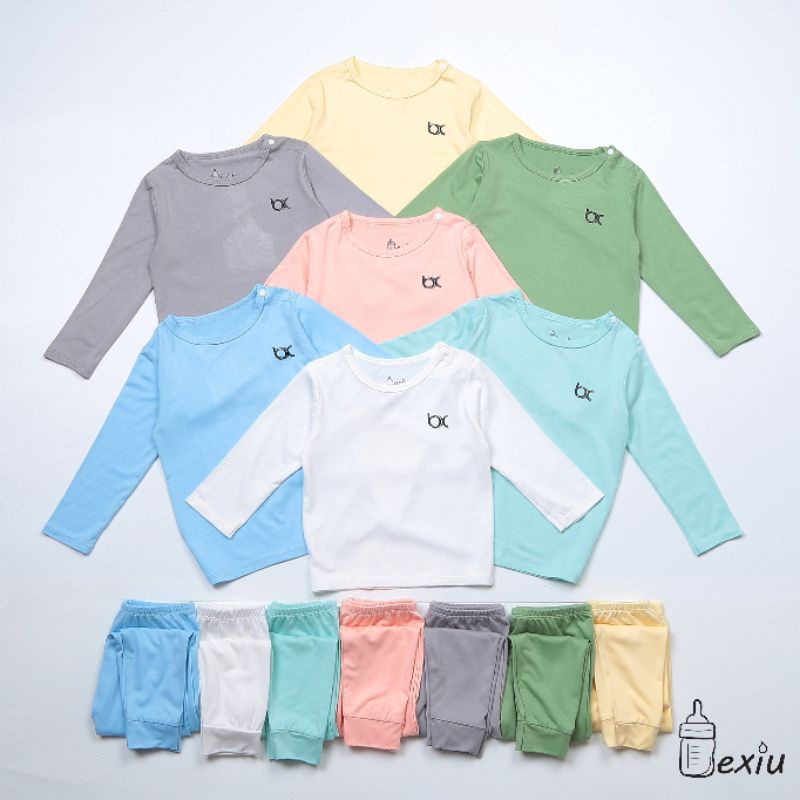 Bộ dài tay thun lạnh màu trơn cho bé trai bé gái 6-19kg BEXIU