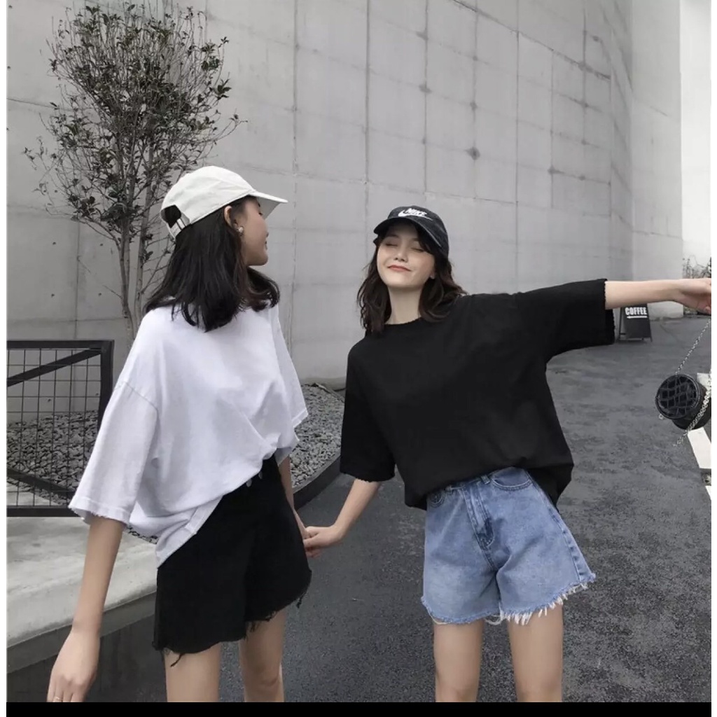 COMBO 2 ÁO THUN TRƠN TRẮNG ĐEN Unisex Nam Nữ Form Rộng Tay Lỡ Thời Trang Hàn Quốc