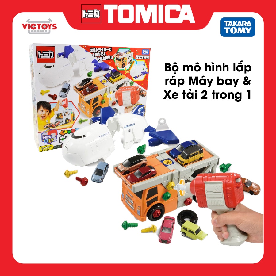 Bộ mô hình Tomica World Rearrangeable Action! Carry car & Jet set 177036 Máy bay & Xe tải 2 trong 1