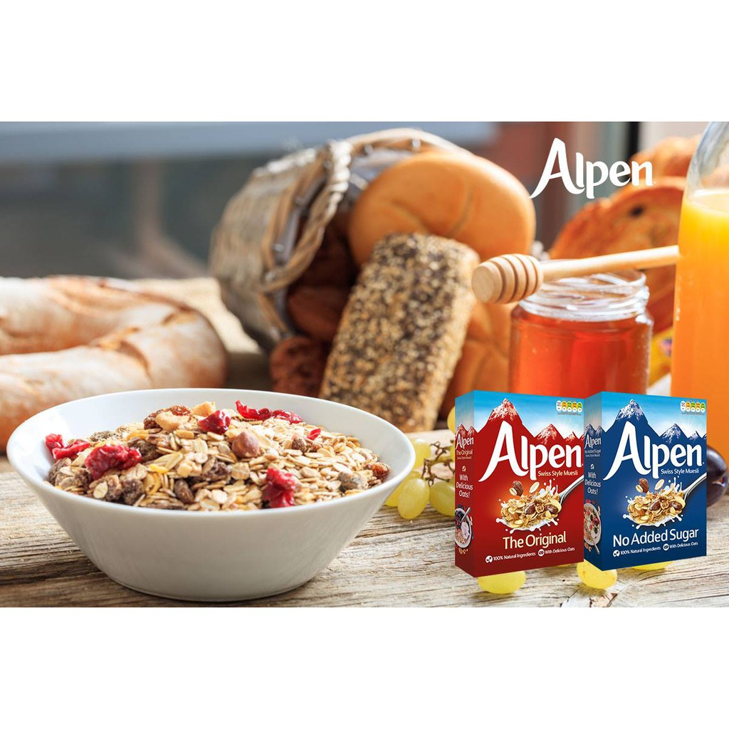 Ngũ cốc giảm cân hoa quả sấy khô Alpen không đường nho, hạt phỉ, hạnh nhân 550g nhập khẩu Anh