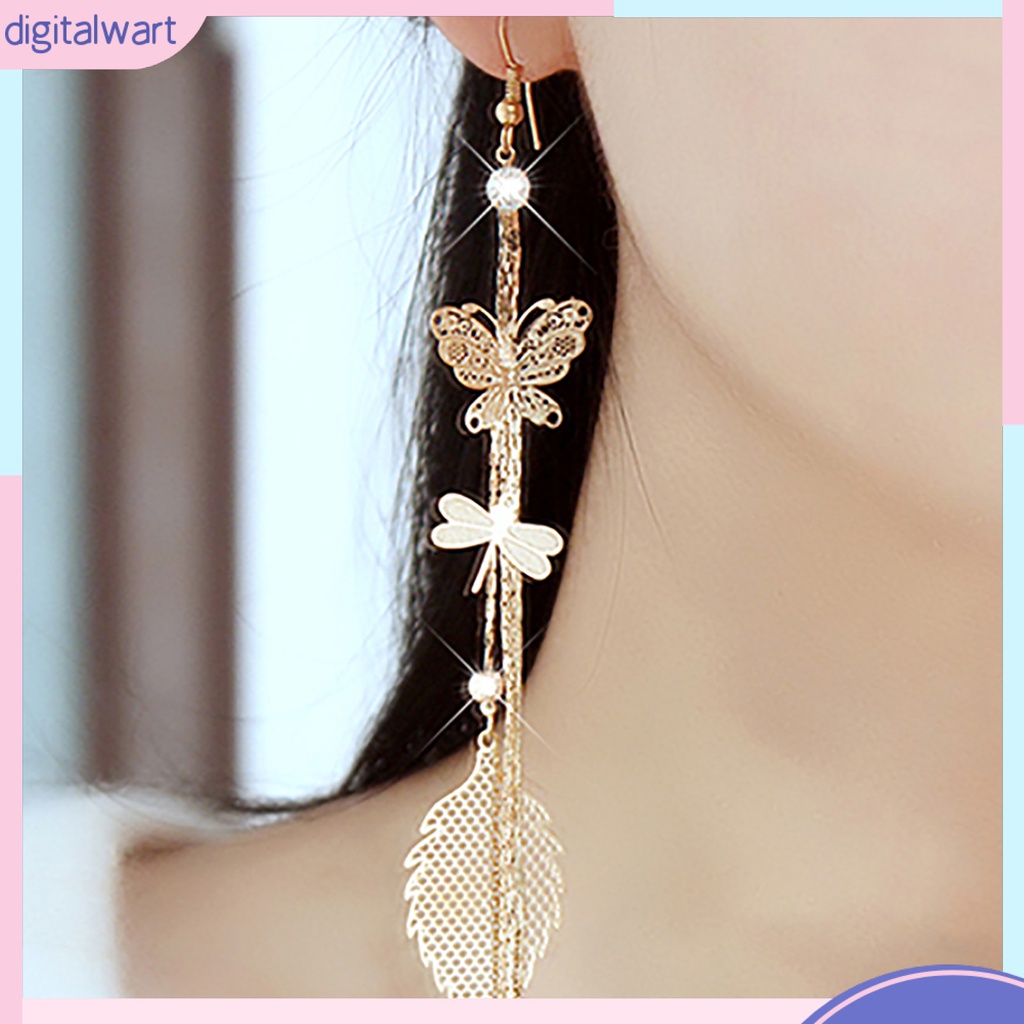 Khuyên tai hợp kim tua rua dáng dài thiết kế hình bướm/chuồn chuồn và lá cho nữ