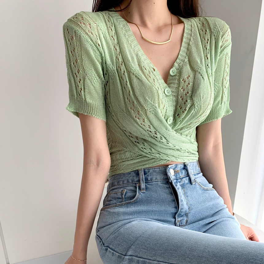 SUXI Áo Dệt Kim Tay Ngắn Dáng Ôm Màu Sắc Đơn Giản Phong Cách Hàn Quốc Thời Trang Cho Nữ