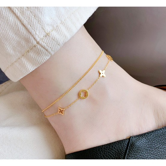 Lắc chân nữ titan hoa đôi KHÔNG ĐEN