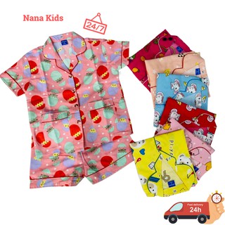 Đồ bộ pijama bé gái tay ngắn quần short cao cấp thương hiệu Hoàng Hoà chất liệu kate loại 1 Việt Nam từ 8 đến 12 tuổi