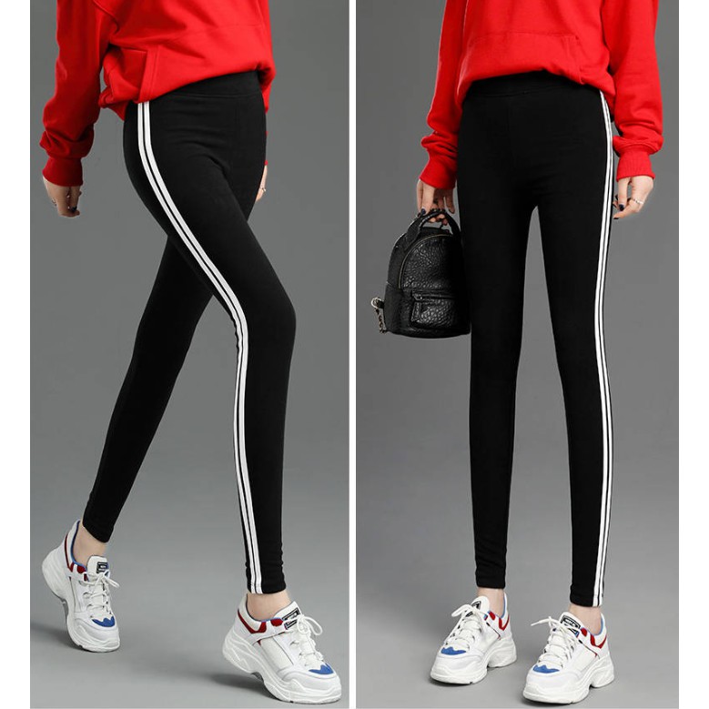 READY STOCK Women Striped Leggings Elastic Skinny Sports Long Pants