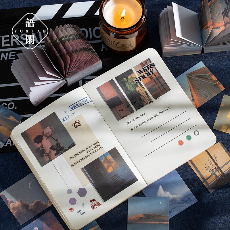 Set 400 Giấy Ghi Chú Không Dính In Hình Phong Cảnh Hoàng Hôn Rừng Cây