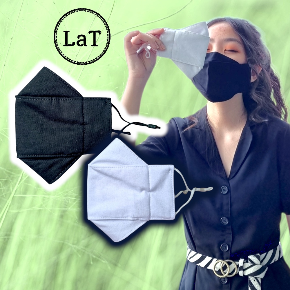 Khẩu trang vải 3D - LaT - 3 Lớp Chống bụi Kháng khuẩn - Trắng Đen,  Phối Đồ Xinh Xắn, đáng yêu, cute, tái sử dụng