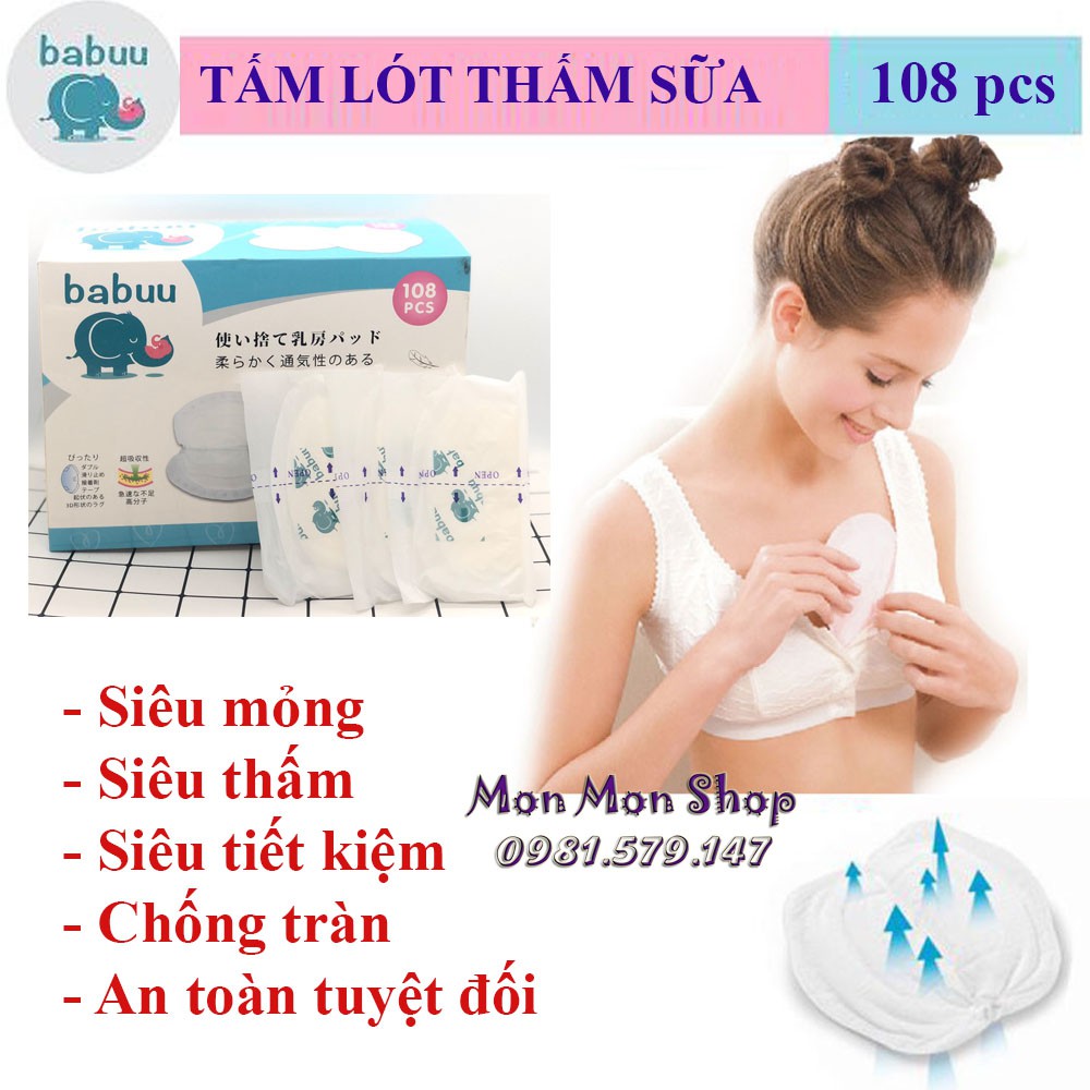 Hộp 24 -108 tấm lót thấm sữa Babuu Nhật Bản dùng 1 lần tiện lợi cho mẹ