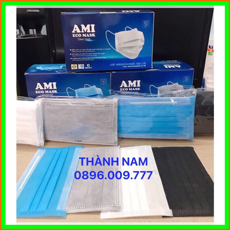 Khẩu Trang AMI- Hộp 50 cái Khẩu trang y tế 4 lớp chuẩn hiệu AMI
