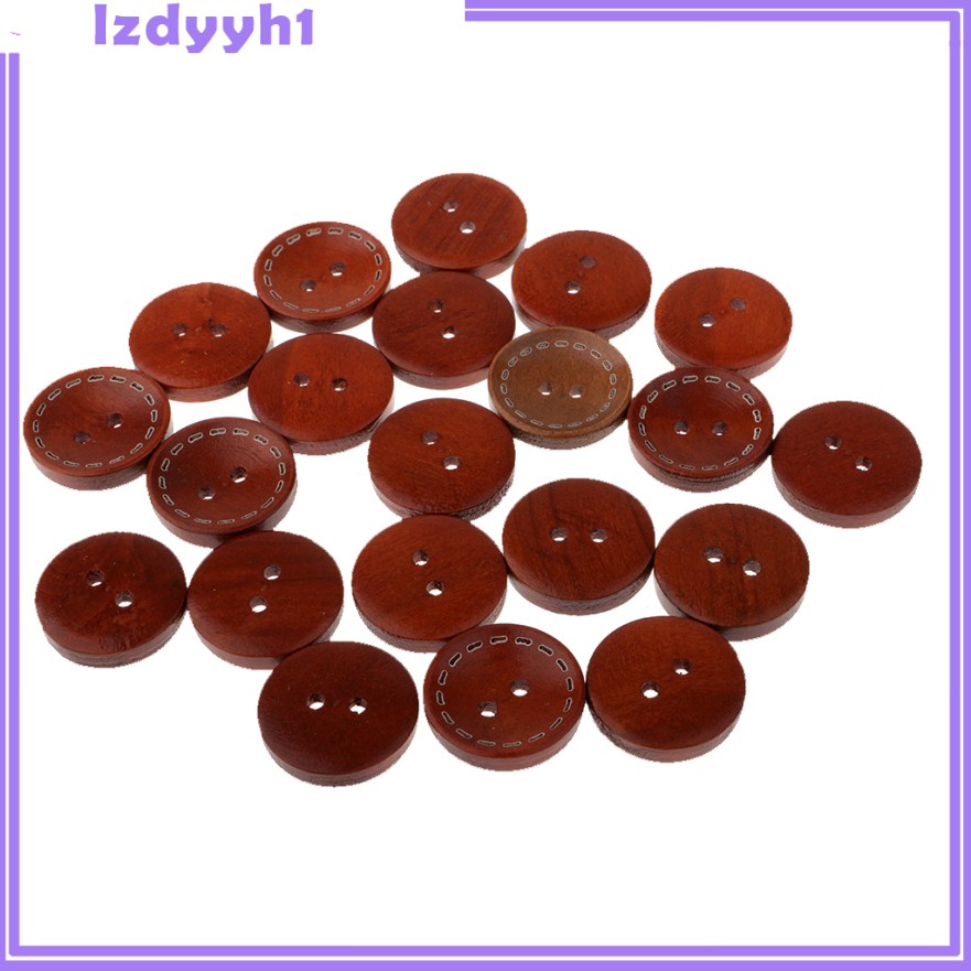 Set 20 Nút Gỗ 2 Lỗ 20mm Dùng Trang Trí Quần Áo Phong Cách Vintage