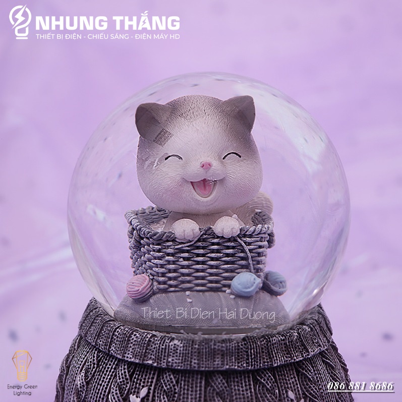 Quả Cầu Tuyết Phát Nhạc Hình Chú Mèo Siêu Dễ Thương - Thích Hợp Làm Quà Tặng Cho Các Dịp Lễ, Sinh Nhật - Tặng Pin