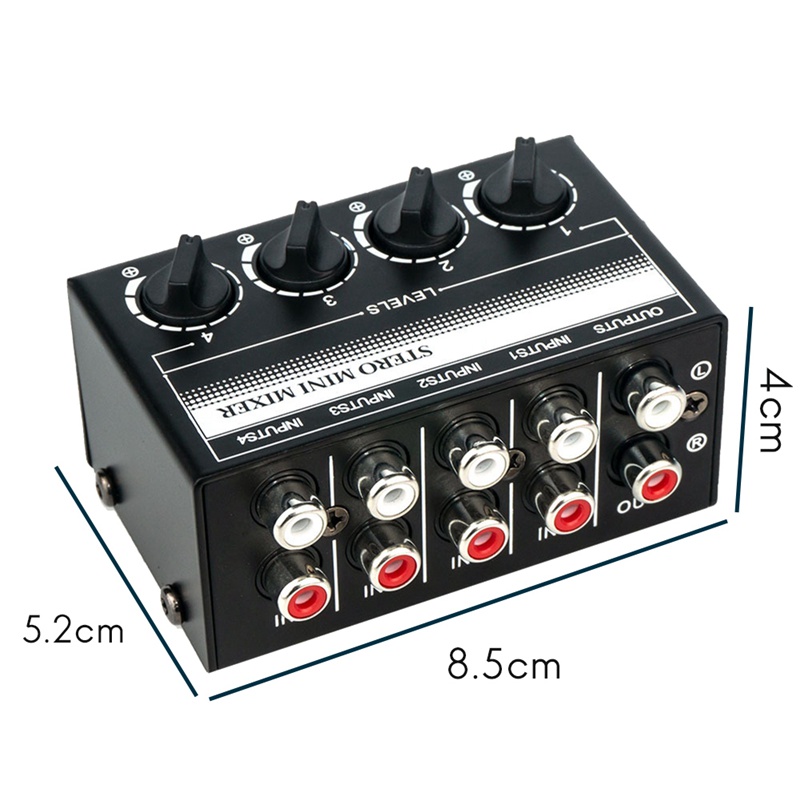 Bộ Trộn Âm Thanh Stereo 4 Kênh Hỗ Trợ Đầu Vào RCA Và Đầu Ra Mini Kèm Điều Khiển Âm Lượng
