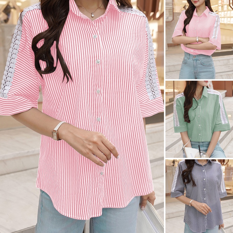 ZANZEA Áo Sơ Mi Nữ Tay Lửng Phối Ren Thời Trang Hàn Quốc