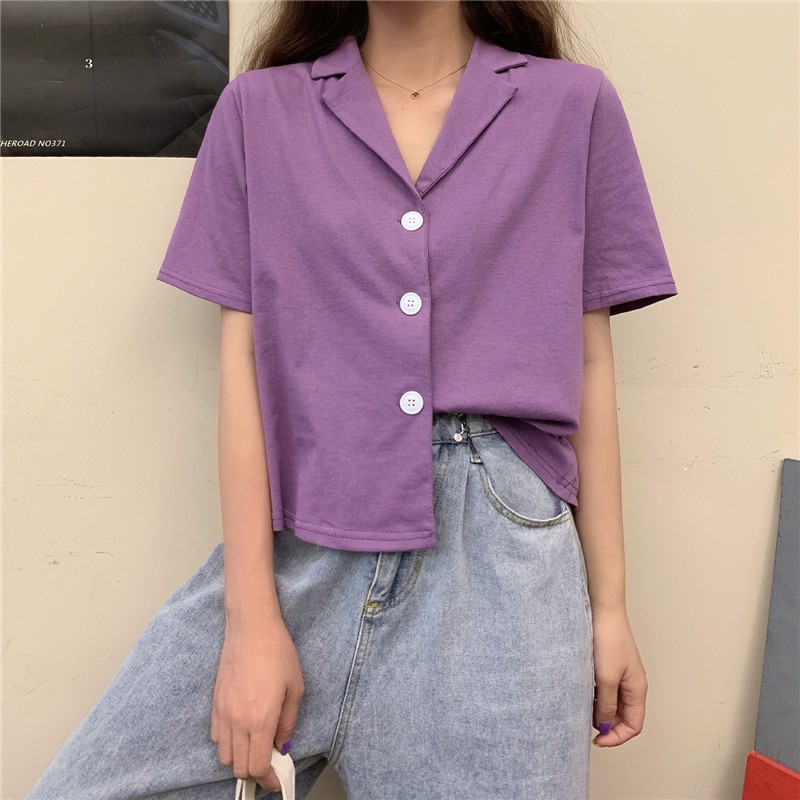 Áo Sơ Mi Ngắn Tay Dáng Rộng Cổ Bẻ Thời Trang - Áo Sơ Mi Nữ Ulzzang Nhiều Màu Trơn SM03 | BigBuy360 - bigbuy360.vn