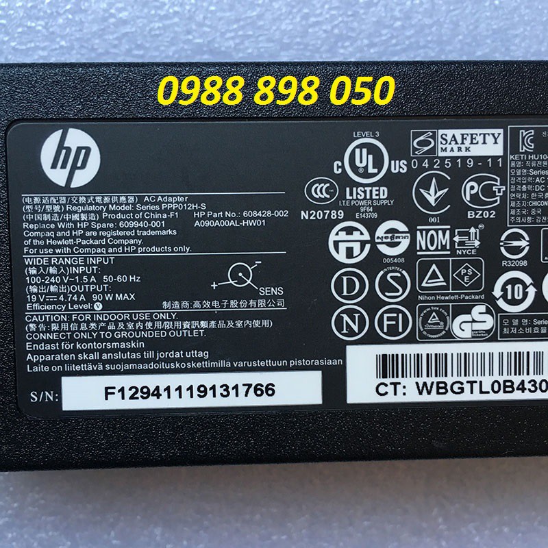 Dây sạc máy tính laptop HP 19v 4.74a chân kim to hàng zin theo máy