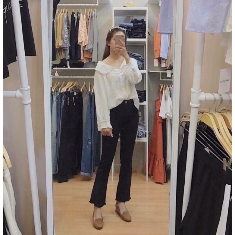 Quần jean nữ ống loe cạp cao co dãn- quần bò jeans ống đứng siêu tôn dáng cunstore.2hand