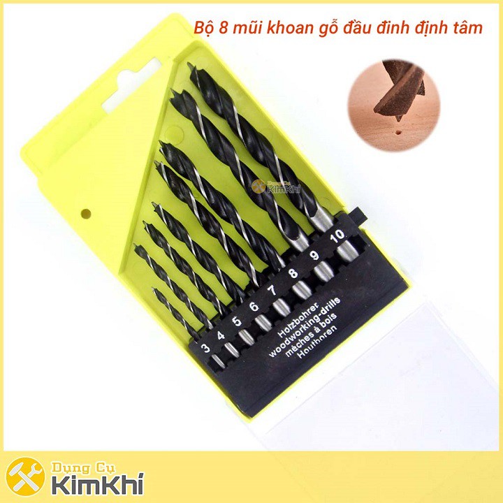 Bộ 8 mũi khoan gỗ đầu đinh định tâm 3-10mm chuôi tròn