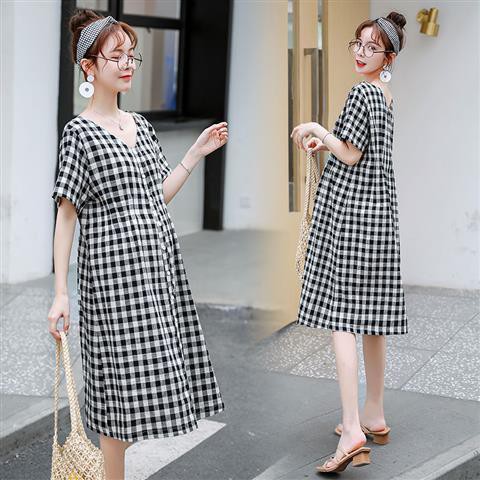 ❉✖Váy bầu mùa hè áo khoác dạ nữ ngắn tay phiên bản mới hàn quốc kẻ sọc mỏng nhẹ cho bà 3 tháng cuối thai kỳ
