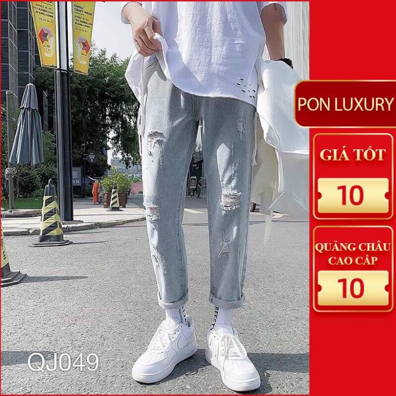 Quần jean baggy nam nữ rách gối VNXK màu xanh sáng 45 - 73kg 2021 049 hà nội hcm * `