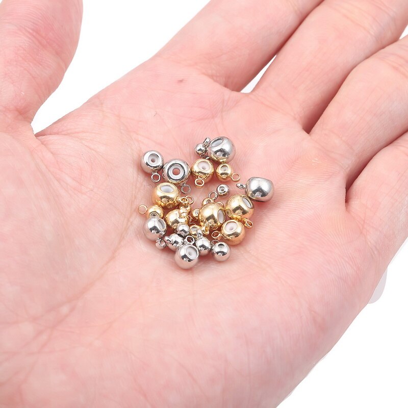 10 Hạt tròn bằng thép không gỉ đường kính 3mm - 6mm làm trang sức kèm vòng đệm cao su