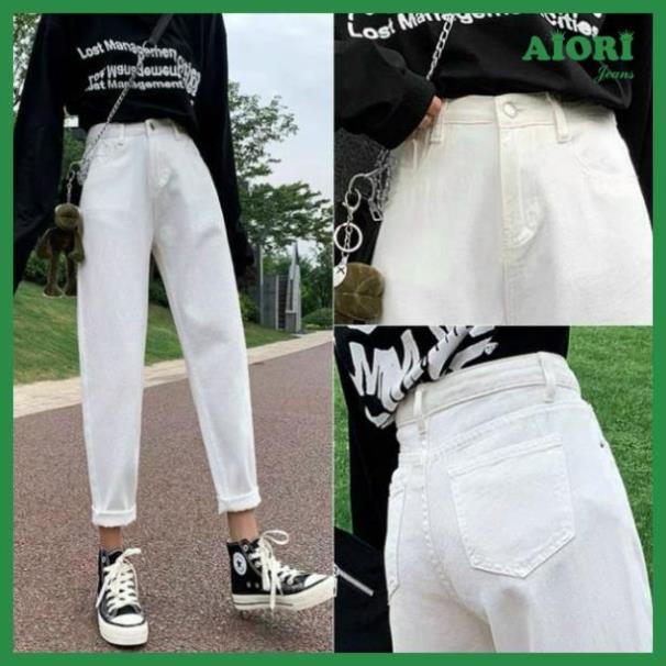 Quần Jeans Nữ, Quần Baggy Trơn Jeans Màu Trắng, Vải Jeans Cotton Thoáng Mát, Mềm Mịn !