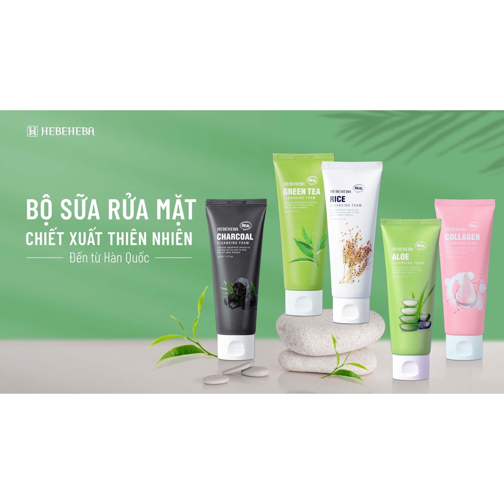 Sữa Rửa Mặt Cho Da Hỗn Hợp Chiết Xuất Trà Xanh Hebeheba Real Greentea Cleansing Foam 120ml