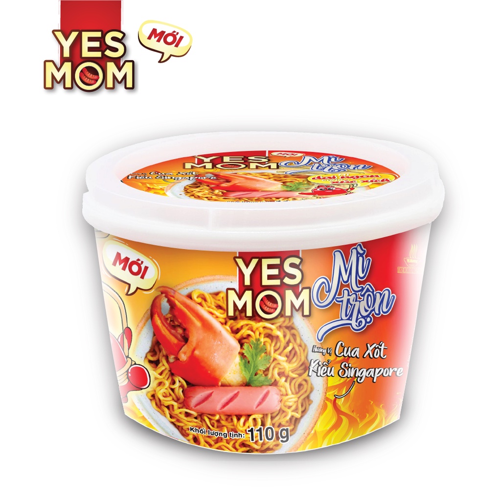 Thùng 12 tô Mì Tô Trộn Cua Xốt Kiểu Singapore Yes Mom 110gr/ Tô