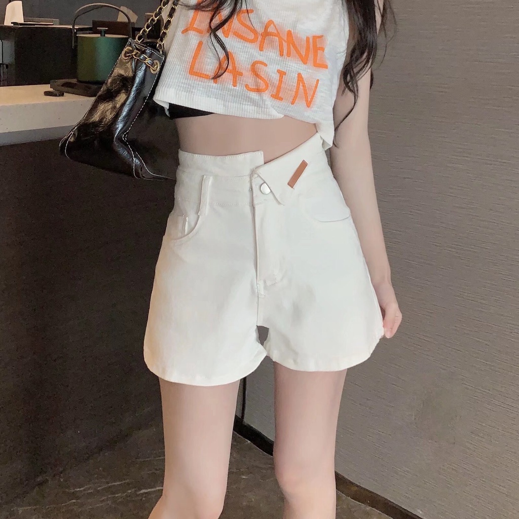 Quần Short Denim Lưng Cao Thời Trang Retro Hàn Quốc Cho Nữ