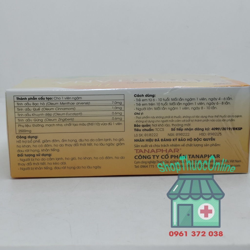 Viên ngậm ho StrepTana hộp 100 viên - Giảm đờm, giảm ho, bổ phế