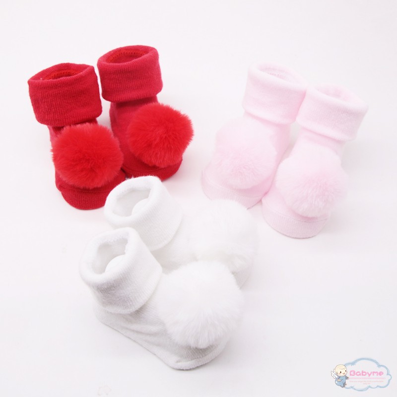 Vớ cotton có đính bóng lông đáng yêu cho bé gái