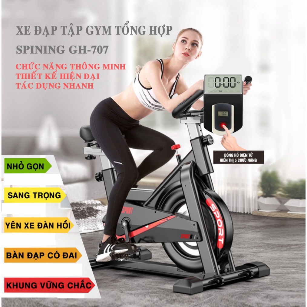 XE ĐẠP TẬP GYM TỔNG HỢP TẠI NHÀ SPINING GH - 707 - TẶNG KÈM BÌNH GIỮ NHIỆT  - THIẾT KẾ SANG TRỌNG- CHỨC NĂNG THÔNG MINH