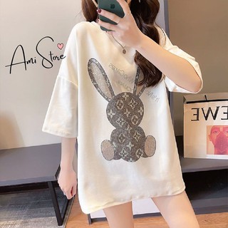[Thanh Lý Nghỉ Bán] Áo phông thỏ đính đá phom rộng giấu quần hot trend AP01