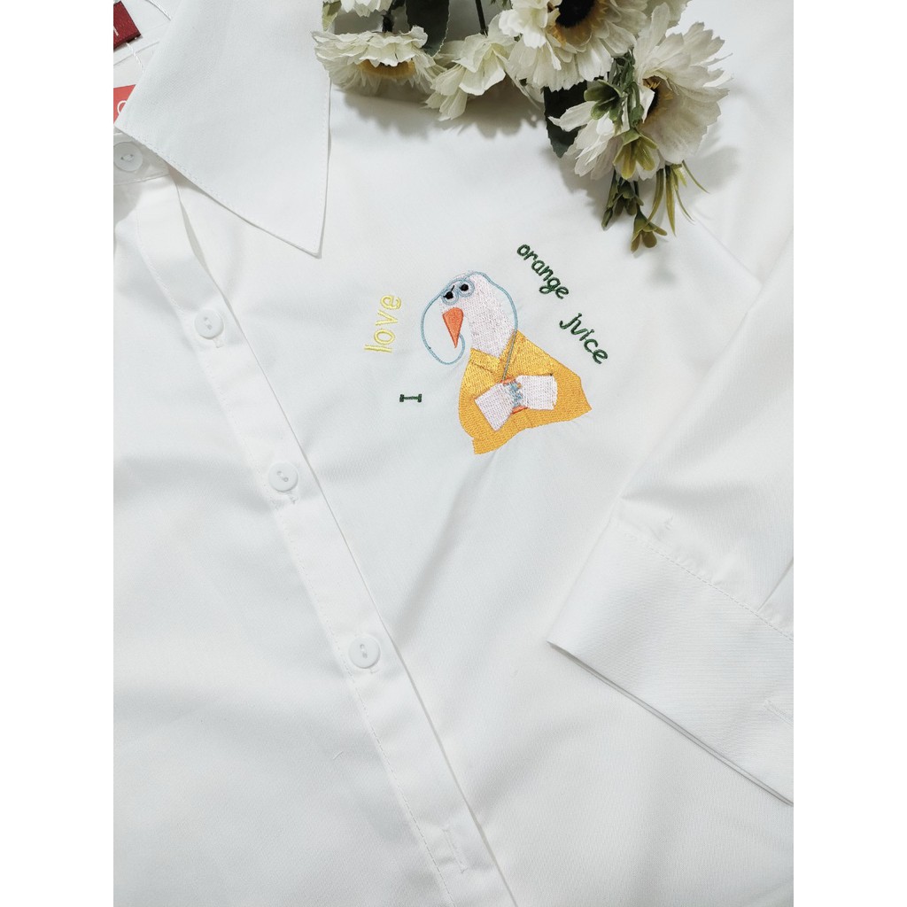 Sơ Mi Thêu LOVE CHICKEN Xinh Xắn, Áo Công Sơ Basic Quyên Fashion Thiết Kế Cổ Đức Trẻ Trung SMT004