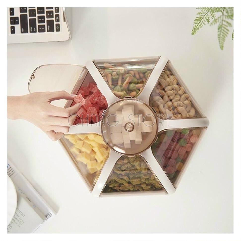 Khay mứt tết, khay mứt bánh kẹo tết hình bông hoa tự bung nắp 6 cánh độc lạ