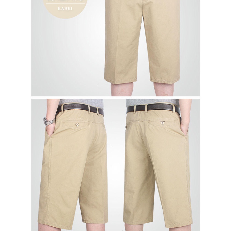 Quần lửng lưng cao chất liệu cotton mỏng phong cách thời trang mùa hè cho nam trung niên