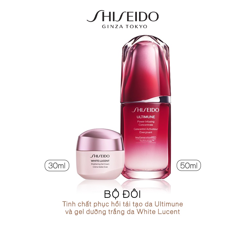 Bộ đôi Tinh chất phục hồi tái tạo da Shiseido Ultimune & gel dưỡng trắng da Shiseido WhiteLucent