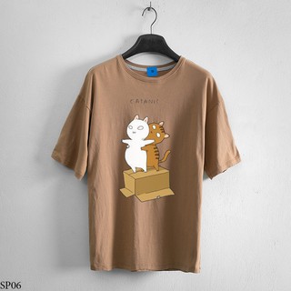 Áo thun nam tay lỡ SP06 Cat titanic 2 con mèo ôm nhau trước ngực [40kg-110kg] 100% Cotton