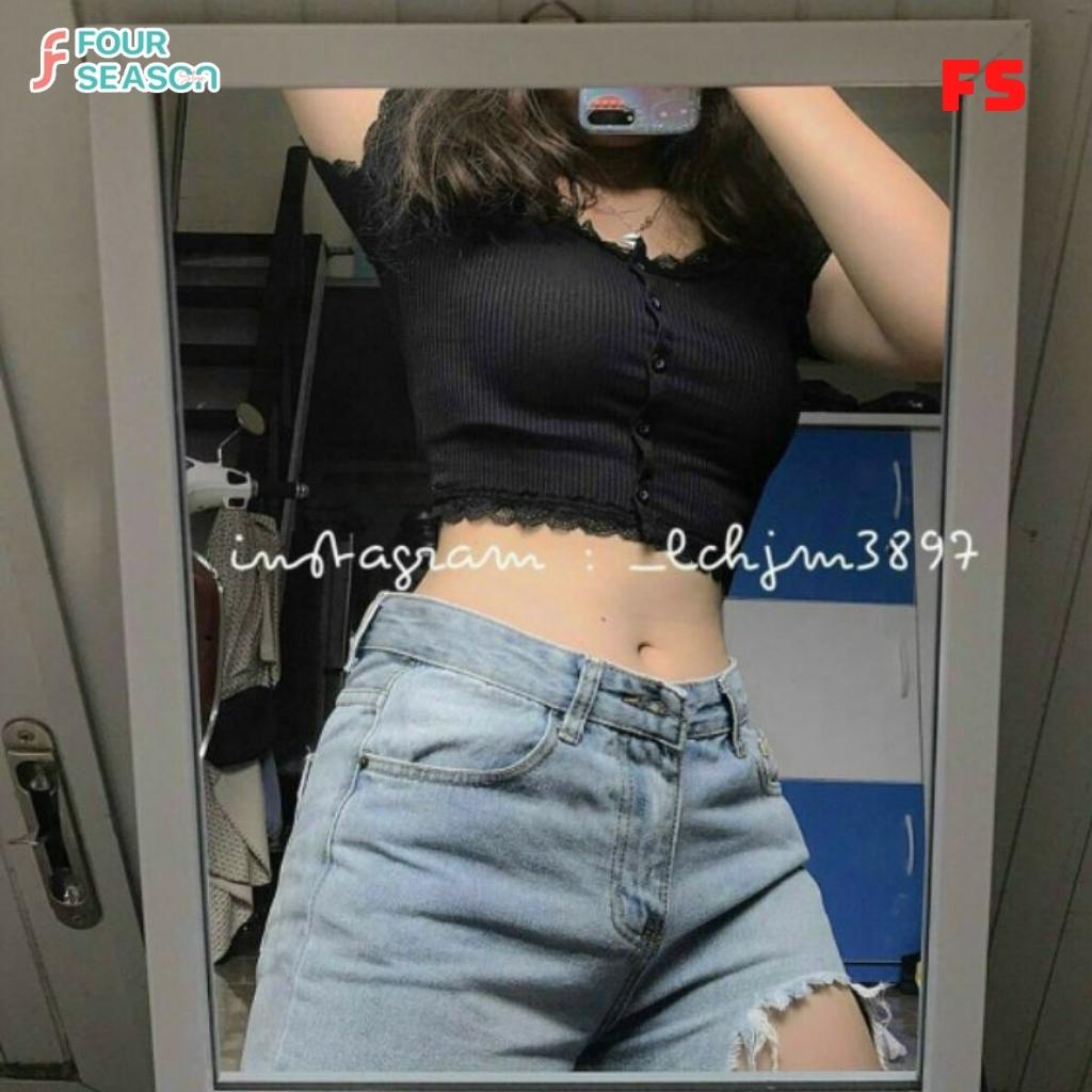 Áo croptop tay ngắn cổ vuông viền ren co giãn ôm body ACT07 4S áo thun nữ hottrend mềm mịn chất lượng
