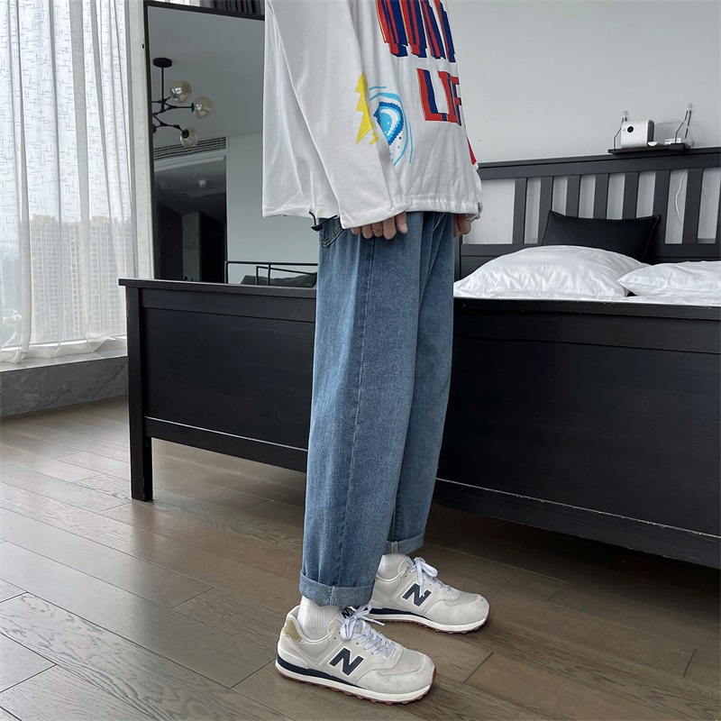 Quần Jeans Dài IFNICEFUTURE Ống Rộng Màu Trơn Phong Cách Hàn Quốc Thời Trang Cho Nam