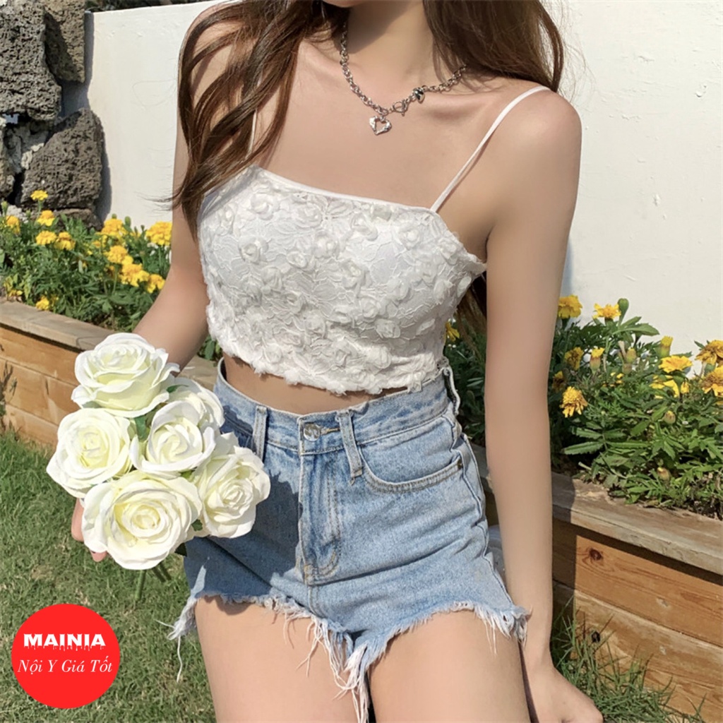 Áo Bra Ren Hoa Hồng Nhí Hai Dây Ngàn Hoa 3 Màu Siêu Xinh Áo Crotop Phối Quần Jean Đi Biển Cực Đẹp Mainia Shop