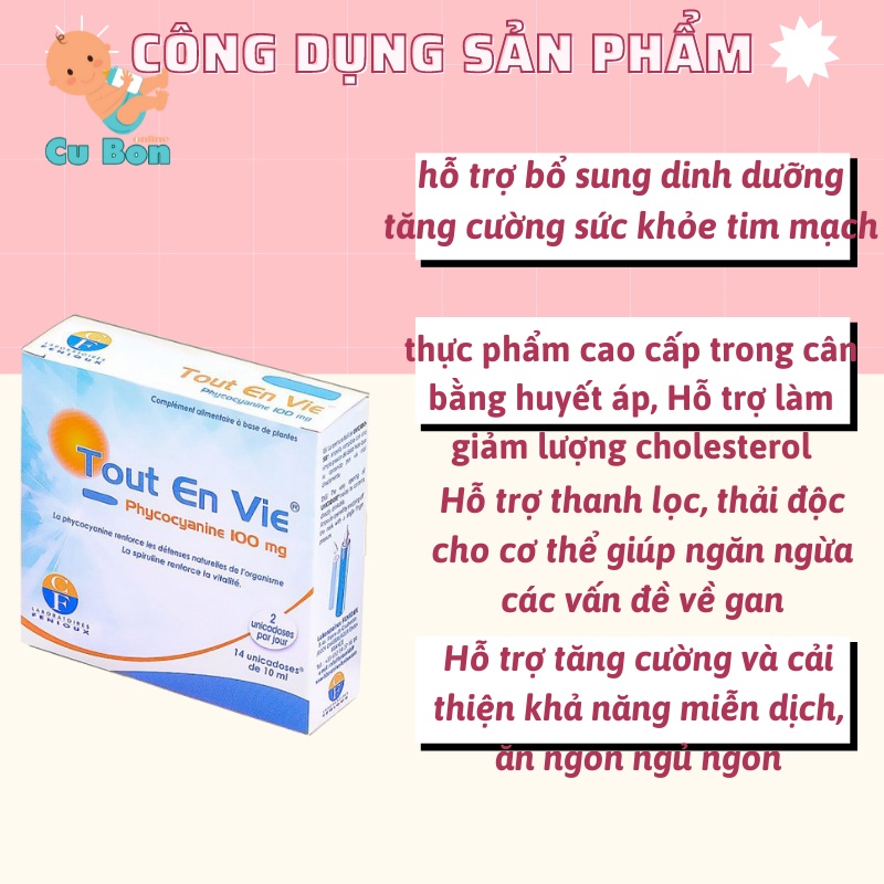 Tảo biển Tout En Vie kèm vitamin C 100mg 14ốngx15ml của Pháp dạng nước với nhiều công dụng dành cho người trưởng thành