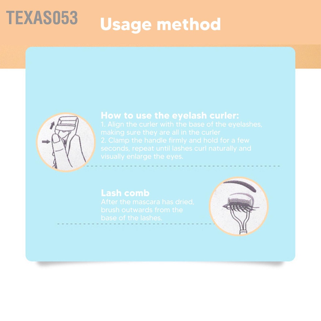 Texas053 Bộ dụng cụ uốn mi chuyên nghiệp góc rộng có với miếng đệm lót để trang điểm
