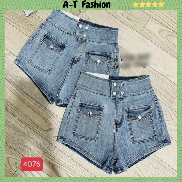 Quần Short Jean, Short Bò Nữ ❤️FREESHIP❤️ Quần Đùi Nữ lưng cao phối túi hộp kết hợp 4 nút siêu xinh A-T Fashion-QSJN4076