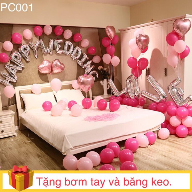 Set bóng trang trí phòng cưới HOT năm 2021 {TẶNG bơm + băng keo + duy băng}