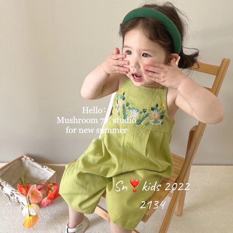 (8-22kg)Set Yếm Dây Thiết Kế Thêu Hoa Cho Bé Gái, Jum Bé gái, Bộ Đồ Liền Thân 2 Dây Dễ Thương