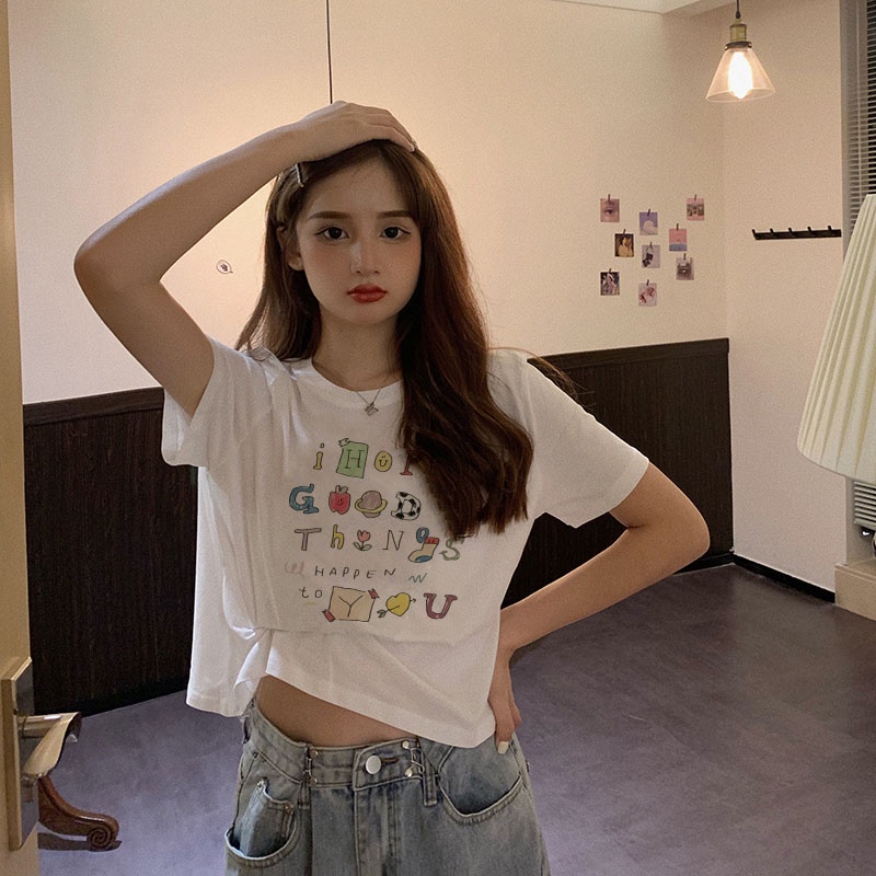 Áo Thun Crotop Form Rộng Unisex Tay Ngắn Chất Cotton Mềm Mại In Hình I HOPE GOODTHING YOU Ulzzang Style Hàn Quốc TTT0169